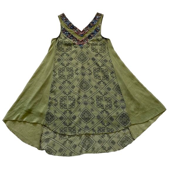 Free People Ancient Mystery Beaded Boho Sleeveless Shift Dress Sage Green Small - Picture 7 of 9